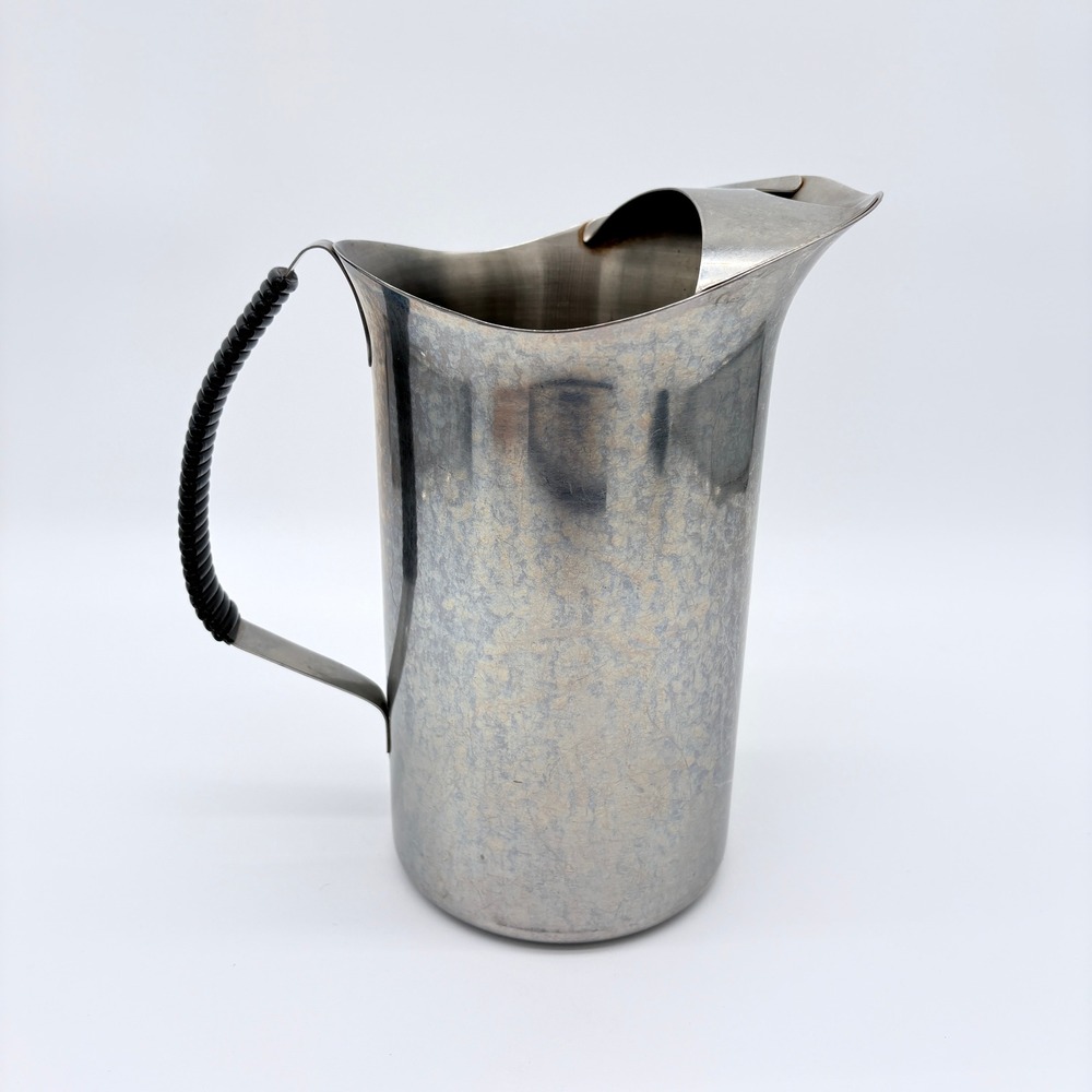Vintage Mid Century Modern Stainless Steel Ice Guard Pitcher Black Cord Handle